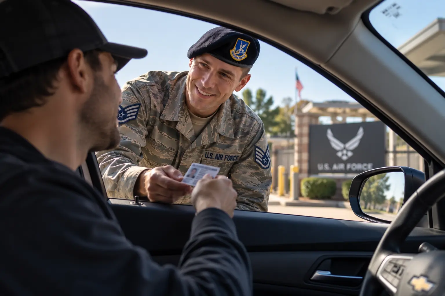 Air Force security forces members on duty.